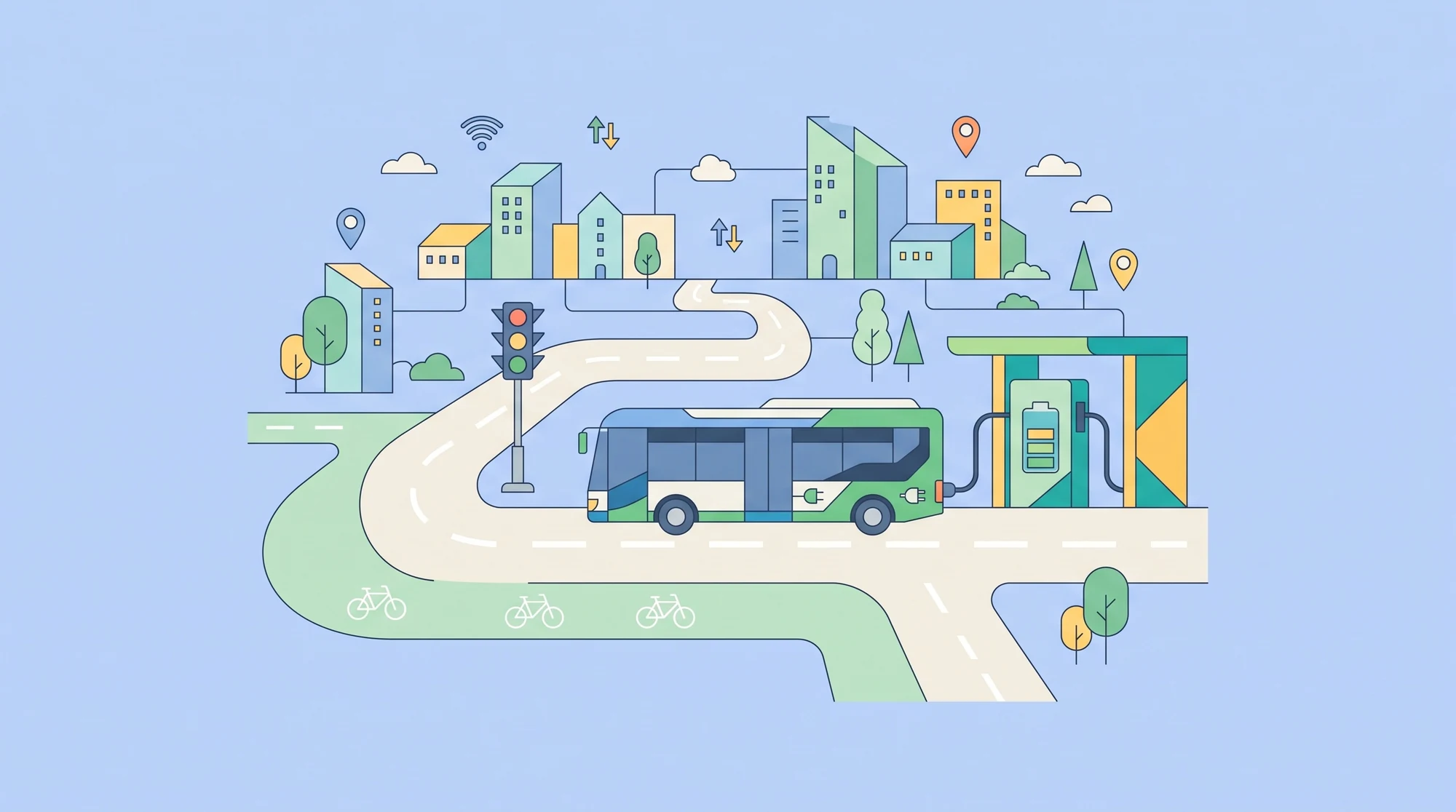 Connected urban transportation illustration