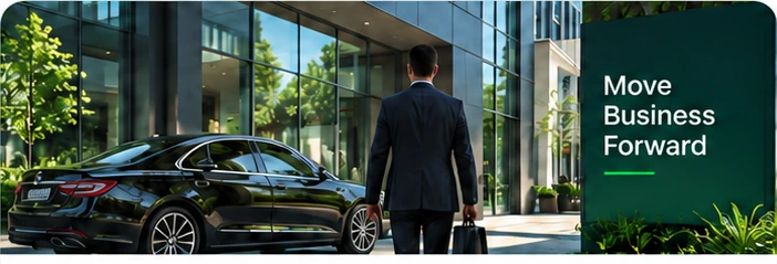 Professional business transportation outside a modern office