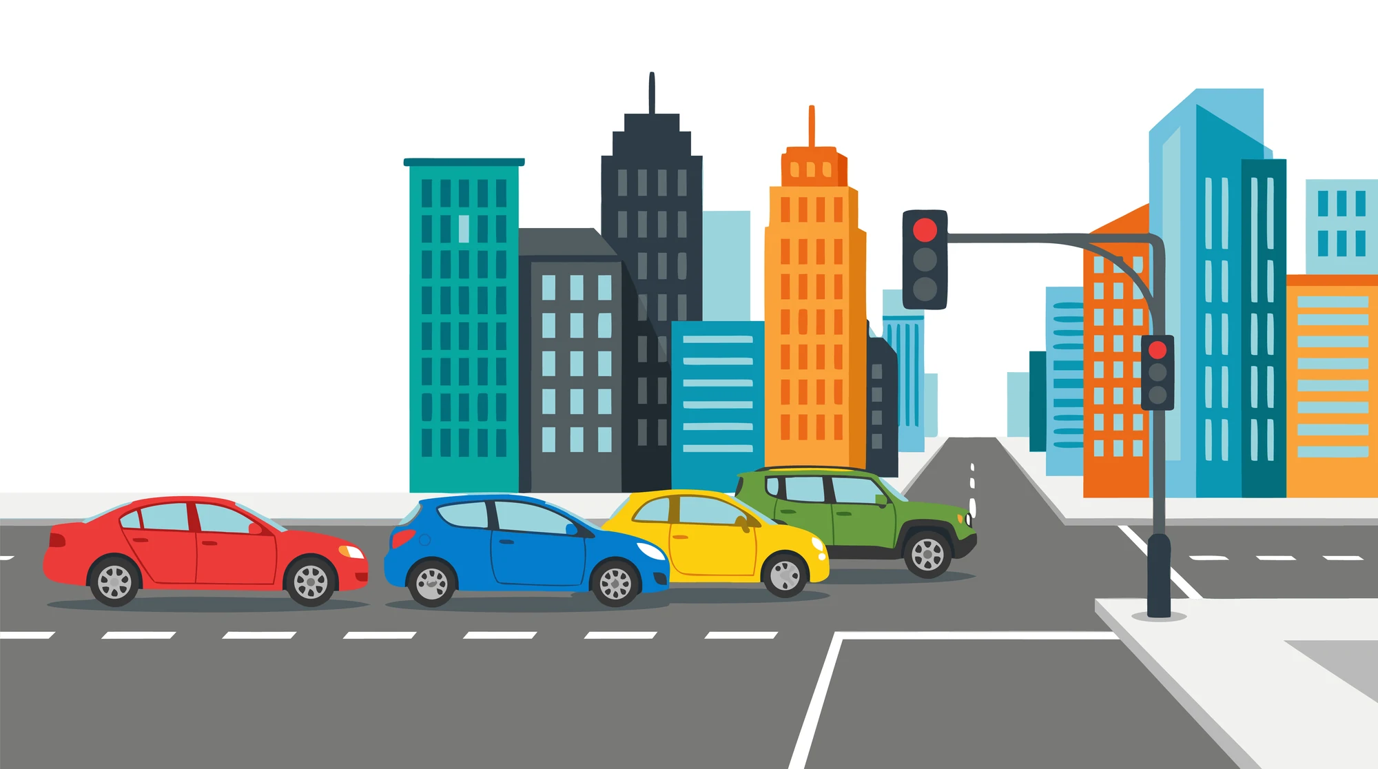 Illustrated city traffic and vehicles